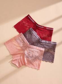 6 Pcs Women Sexy Lace Boxer Shorts Letter Tape Seamless Panties, Comfortable And Breathable Underwear Lingerie