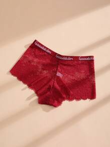 6 Pcs Women Sexy Lace Boxer Shorts Letter Tape Seamless Panties, Comfortable And Breathable Underwear Lingerie
