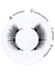 2对可重复使用的磁性假睫毛，无需胶水，3D自然妆效，便携式化妆工具，条状假睫毛，假睫毛，假睫毛，仿真睫毛 - 黑與白 - 查看 5