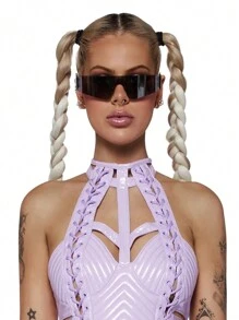 POLASUP 1 Pair Women's Wrap-Around Fashion Glasses, Coated Reflective Lenses, Futuristic Geometric Polygon Cyberpunk Street Style, Paris Runway Beach Accessory, Y2K Music Festival, Summer Beach Vacation, Outdoor Travel - Multicolor - View 11