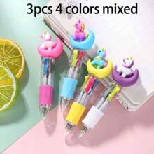3pcs Creative Light Up Unicorn Ballpoint Pen With Led Light, Cartoon Stationery, Blue Ink Signature Pen - Multicolor - View 10