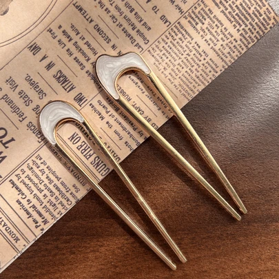 2pcs Minimalist Retro Style Alloy Drip Oil Hairpin U-Shaped Bun Hair Hairpin Ins Minimalist Coiled Hair Hairpin Hair Clips Hair Claws Hair Slide Hair Barrettes, School Stuff, Hair Accessories