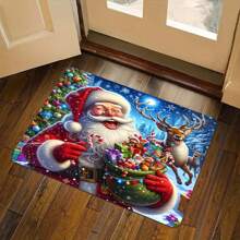 1pc Thickened 0.47 Inch/1.2cm Merry Christmas Kitchen Mat,Festive Santa Design, Non-Slip, Machine Washable, Perfect For Kitchen, Bathroom, Bedroom, And More - Rectangle Rug,Christmas Decor