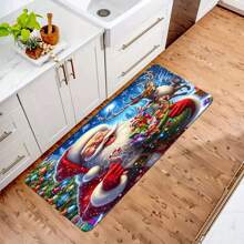 1pc Thickened 0.47 Inch/1.2cm Merry Christmas Kitchen Mat,Festive Santa Design, Non-Slip, Machine Washable, Perfect For Kitchen, Bathroom, Bedroom, And More - Rectangle Rug,Christmas Decor