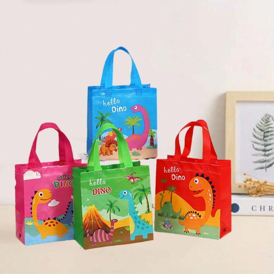 4 piezas/Juego 23*22*11CM Bolsas de tela no tejida a prueba de agua con patrón de dinosaurio, bolsas de regalo reutilizables para decoración de fiesta de cumpleaños - Multicolor - Ver 1