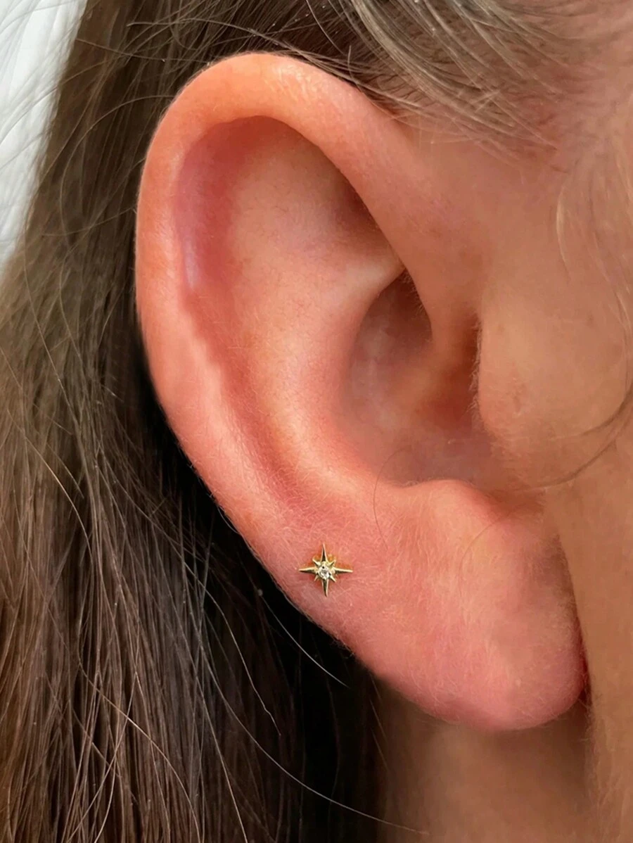 1Pc Mini Octagonal Star 925 Sterling Silver Earring For Women Vintage Piercing Stud Earring Suitable For Wedding  Bridal Jewelry