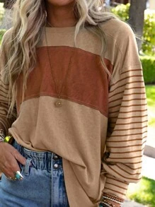 Boho Retro Vintage 90's Vibe Rose Green Blue Viscose Drop Shoulder Color Block Sleeve Top Shirt Blouse