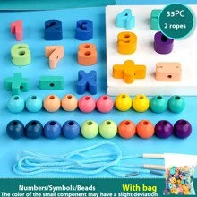 Wooden Beads Threading Building Blocks Toy, DIY Educational Learning Toy For Kids - Letter, Number & Color Cognition, Gift Box - Wooden Beaded Toys - View 14