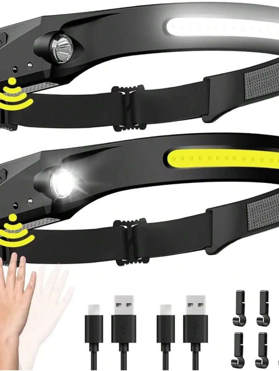 Lanterna De Cabeça Fita De Led Com Sensor Recarregável Usb - Preto - Visão 1