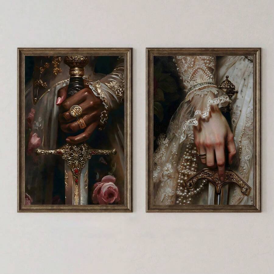 1 pieza Cartel de pintura al óleo con estado de ánimo sin marco, impresiones en lienzo de mujer victoriana con espada, decoración antigua, arte de pared oscura, encaje, anillo, pintura mural artística para regalo, para dormitorio, baño, sala de estar, decoración de pared, decoración del hogar y la habitación