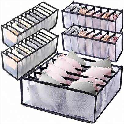 1pc/3pcs/5pcs/6pcs Foldable Nylon Bra Organizer-Closet Drawer Divider For Women's Lingerie, Underwear, Socks, And Ties-Includes 6/7/11/11 Bags(The Storage Bag Cannot Be Quickly Restored Due To Packaging Reasons, And Clothing Can Be Used To Help Restore It)
