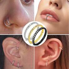 2pcs/Set 16G Side Clear CZ Nose Ring Hoop Surgical Steel Hypoallergenic Clicker  Hinged Segment Septum Nose Piercing 18K Gold Plated Lip Ring Black Cartilage Tragus Rook Conch Daith Helix Earr Piercing Earlobe Earring ,Belly Ring Nipple Ring Diameter 6mm 8mm 10mm Women And Men Body Pierecing Jewelry - N029 - View 9