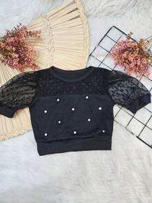 Lor De Lis Children's Set Shorts Skirt In Velvet And Ribbed Cropped With Appliques - Belt Not Included - màu đen - Xem 2