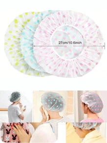 5pcs/3pcs Random Color Waterproof Shower Cap, Bath Cap, Printed Bathtub Cap, Dust-Proof And Waterproof Head Cover, Thickened Hat, Reusable Dust-Proof Cover, Home & Travel Portable Bath Cap, Thickened Women Hair Salon Water Therapy Supplies, Reusable Bathing Cap, Bathroom Accessory