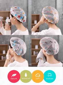 5pcs/3pcs Random Color Waterproof Shower Cap, Bath Cap, Printed Bathtub Cap, Dust-Proof And Waterproof Head Cover, Thickened Hat, Reusable Dust-Proof Cover, Home & Travel Portable Bath Cap, Thickened Women Hair Salon Water Therapy Supplies, Reusable Bathing Cap, Bathroom Accessory