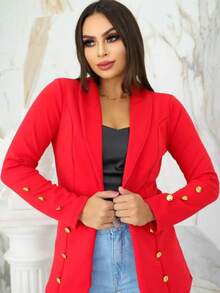Tailored Blazer Women's Formal Jacket With Buttons Stylish Buttoned Overcoat - Red - View 2
