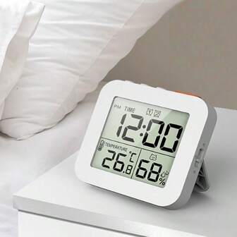 1pc Small Digital Alarm Clock, Digital Timer Shower Clock With Alarm, Waterproof Clocks For Bathroom, Kitchen Timer Clocks, Thermometer Hygrometer Wall Clock, Battery Operated Travel Clock, Small And Light Desk Clock With Temperature, Portable Clock With Humidity, Snooze, 12/24H Displaybaby Shower Family Decorations Gifts