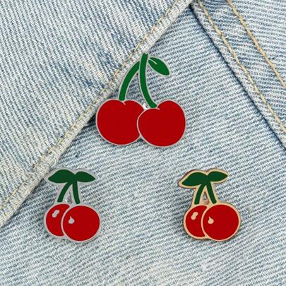 1pc Red Fruit Brooches Cartoon Cherry Custom Enamel Pin Denim Shirt Jackets Backpack Lapel Pins Coat Badge Fashion Jewelry Gift