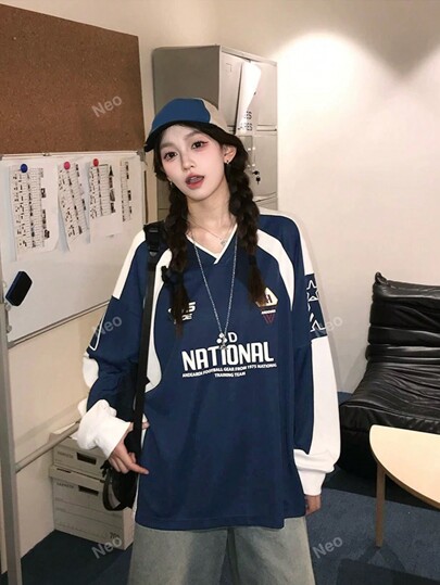 Long Sleeve V-Neck T-Shirt With Jersey Style