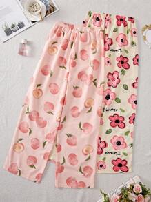 2 piezas Conjunto de pantalones casuales de verano con estampado floral para mujeres