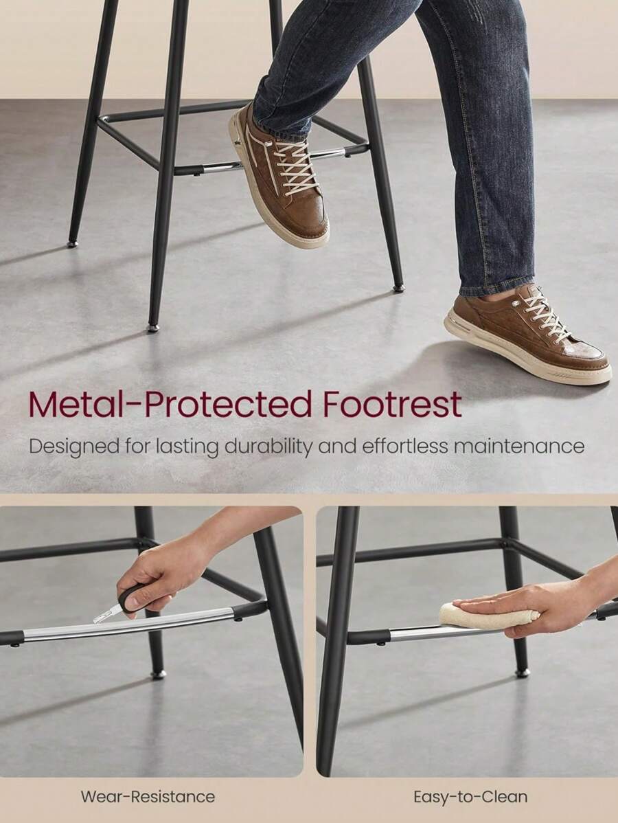 VASAGLE 2 Pack Bar Stools, Bar Height Bar Stools With Back, Ergonomic