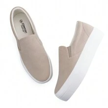Women Slip-On Platform Loafers Casual Fashion Sneakers Comfortable Wlaking Shoes - 米色 - 查看 4