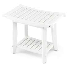2-Tier Shower Bench, Spa Bath Shower Stool With Curved Seat, 2 Easy-To-G Handles, Storage Shelf & Non-Slip Foot Pads, Waterproof Shower Chair For Bathroom, Living Room, Entryway, White