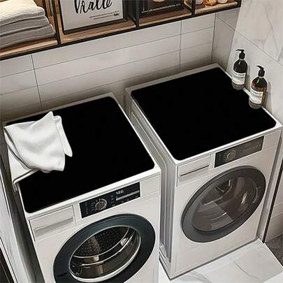 1 件纯黑色印花洗衣垫，防滑防水洗衣房装饰，复古图案地垫，适用于洗衣房、厨房、浴室