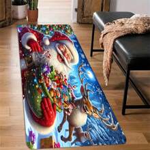 1pc Thickened 0.47 Inch/1.2cm Merry Christmas Kitchen Mat,Festive Santa Design, Non-Slip, Machine Washable, Perfect For Kitchen, Bathroom, Bedroom, And More - Rectangle Rug,Christmas Decor
