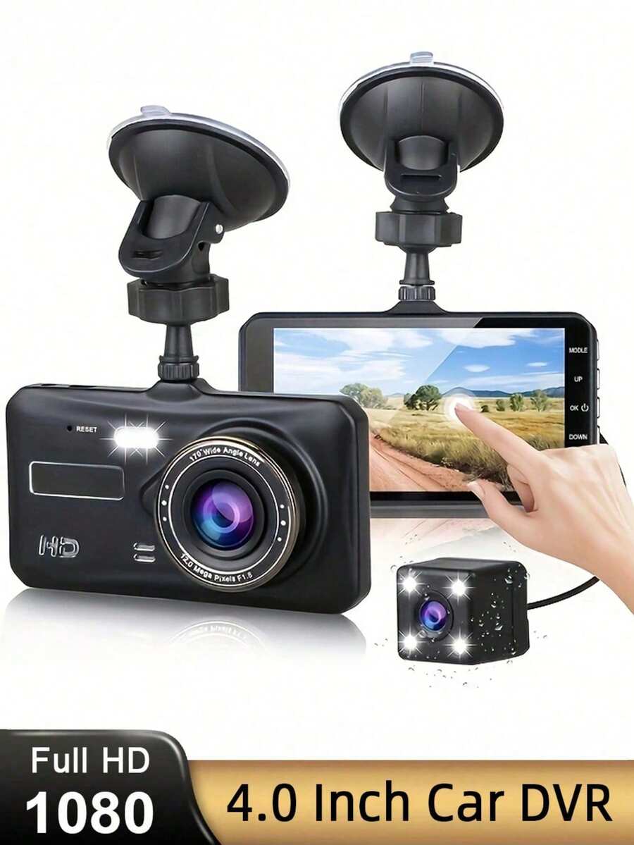 Cámara frontal y trasera de tablero, DVR de coche, grabador de video de coche, caja negra para vehículo, FULL HD 1080P, visión nocturna, grabador de conductor - Negro - Ver 1