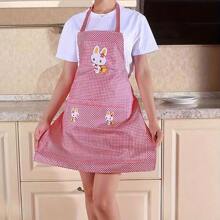 1pc One 卡通兔子围裙 可爱绑带帆布围裙 透气防污帆布围裙 用于烹饪和用餐 防污透气家用围裙 厨房烹饪罩