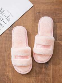 Chinelos macios e felpudos com bordado da letra H para uso doméstico, para mulheres, na cor bege/rosa, design fino e minimalista, adequados para primavera, verão, outono e inverno