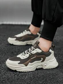Men's Fashion Letter Mesh Contrast Lightweight Breathable Casual Sports Shoes, Outdoor Stylish Streetwear Comfortable Running Sneakers