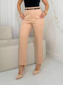 IN FASHION FEMININA Tailored Pants With Belt - 卡其色 - 查看 1