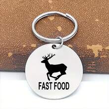 1pc Fast Food Deer Keychain For Men, Stainless Steel Funny Joke Hunting Keychains For Men - Silver - View 1
