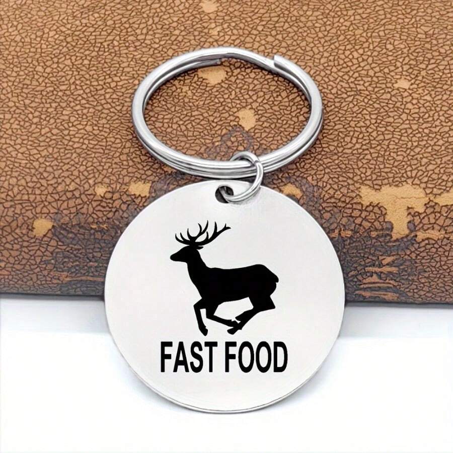 1pc Fast Food Deer Keychain For Men, Stainless Steel Funny Joke Hunting Keychains For Men - Silver - View 1