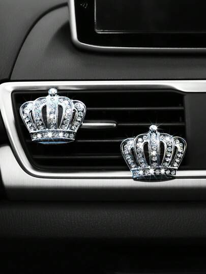 MEIKAXIU 2 pièces Décoration de couronne en métal avec strass pour bouche d'aération de voiture, accessoire d'intérieur de voiture unisexe avec parfum