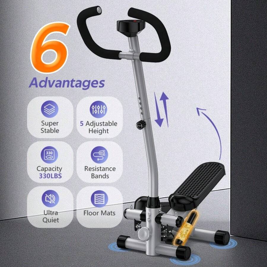 JNXYL Mini Steppers With Handlebar, Stair Steeper With Resistance Bands Portable Stepper Capable Full Body Exercise Low Noise Smooth 220lbs Weight Capacity