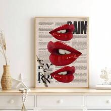 2pcs/Set Lucky 8 Ball Canvas Painting, Retro Lips & Newspaper Poster, Y2K Minimalist Art Pink & Red, Frameless Wall Decor, Suitable For Dorm, Living Room, Home Office - Perfect Couple Gift - Multicolor - View 9