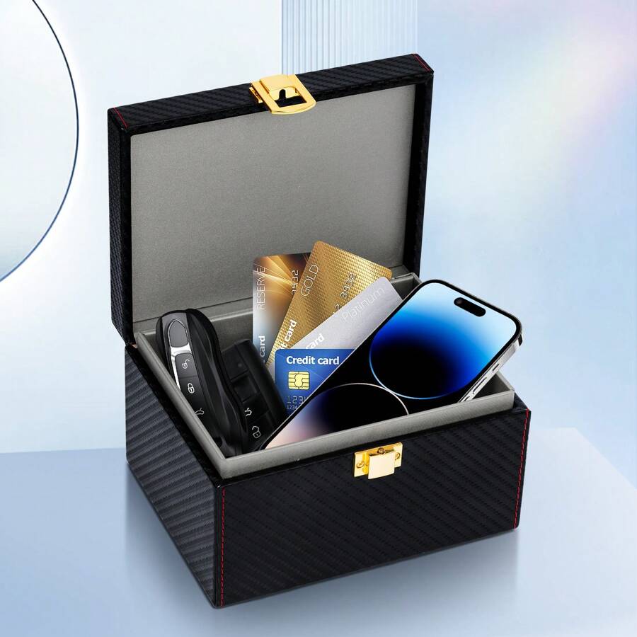 Caja Faraday para llaves de coche - Estuche antihacking premium, protector de llaves de coche para bloquear la señal para coches, teléfonos, protector de jaula de Faraday que bloquea la señal, contiene hasta 6 llaves - Negro - Ver 1