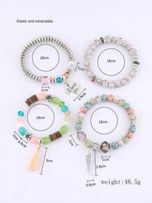 4 Stück Set Armreifen im Boho-Stil mit Quastenanhänger und Flügelscheibe, modischer Armschmuck für Frauen