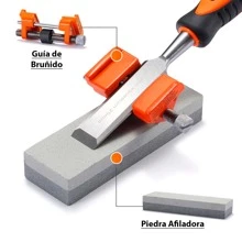 Vmingo Kit Cincel formón para Carpintería con Piedra y Guía para Afilar en Estuche - Negro - Ver 4