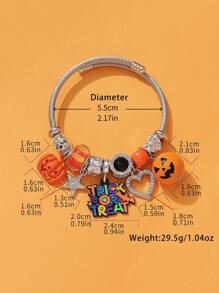1pc Exaggerated Pumpkin, Ghost, Bat Pattern, Gradient Star & Wave Geometric Beaded Stainless Steel Bracelet, Halloween Party Accessory For Women - Multicolor - View 7