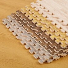 1pc/10pcs, 12"X12", High Strength Interlocking Floor Mats With Wood Grain Pattern, Suitable For Living Room, Kitchen, Bedroom, Anti-Collision/Anti-Slip/Waterproof, Puzzle Foam Flooring, Comes With 1 Edge Trim