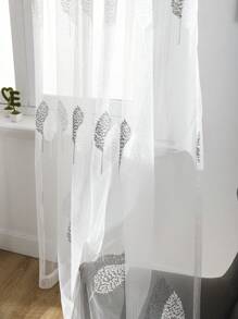 1 szt. Panel zasłonowy z haftem liści inspirowanym roślinami