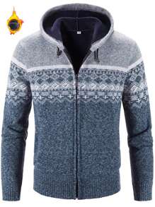 Men's Hooded Cardigan Sweater, Full-Zip Wool-Blend Regular Fit Knitted Jacket - Black - View 2