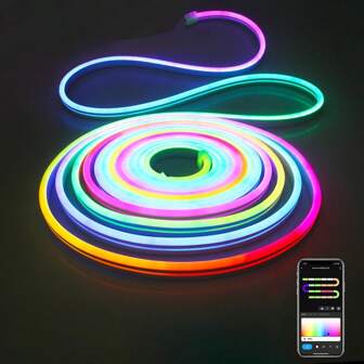 带应用程序/遥控器控制的 RGB 霓虹灯线灯，灵活的 LED 线灯，多种模式，IP65 户外 RGB IC 灯带防水，音乐同步游戏 LED 灯带，适用于卧室室内 LED 灯万圣节装饰、家居装饰、派对庭院装饰