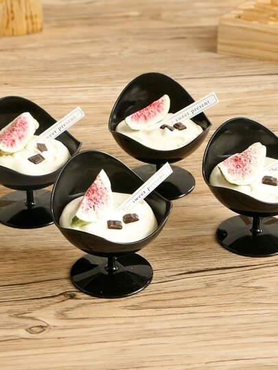 5/10/15/20 szt. Czarny kubek na krzesło, kubek do lodów, kubek do musu, kubek do puddingu, kubek na deser, asymetryczny kubek do deseru, pojemnik na lody, pojemnik na deser, odpowiedni do puddingu, kubek na owoce, sago, zimne napoje, sok, pojemniki na napoje gazowane, odpowiednie na spotkania rodzinne, posiłki, urodziny, imprezy, na zewnątrz, letnie pojemniki na schłodzone napoje