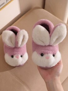 1 par Pantuflas moradas con diseño lindo de conejo para niños, zapatos de casa antideslizantes y cálidos para interiores para niñas, invierno