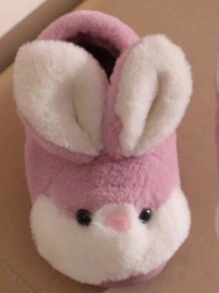 1 par Pantuflas moradas con diseño lindo de conejo para niños, zapatos de casa antideslizantes y cálidos para interiores para niñas, invierno